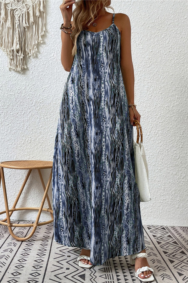 Kaynafashions - Casual College Print Patchwork O Neck Sling Dress Dresses
