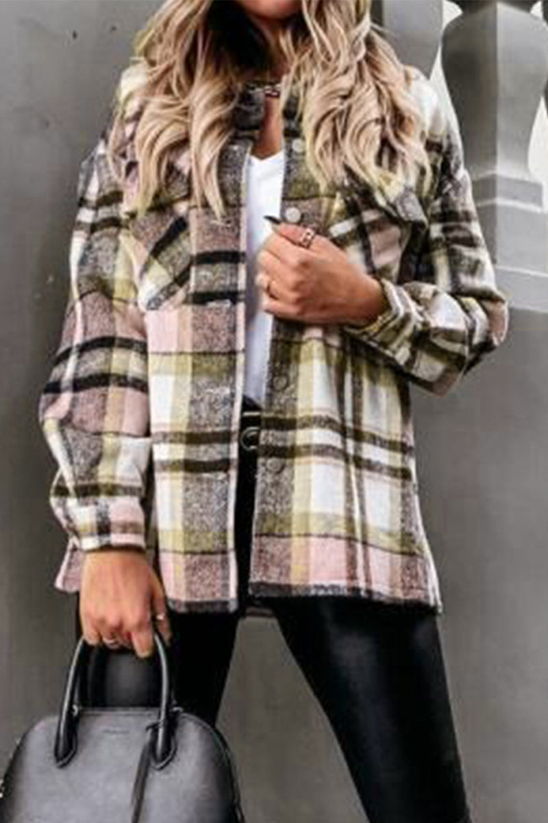 Kaynafashions - Fashion Casual Plaid Patchwork Turndown Collar Tops