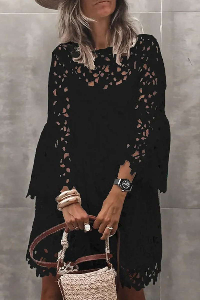 Kaynafashions - Fashion Solid Lace O Neck Lace Dress Dresses