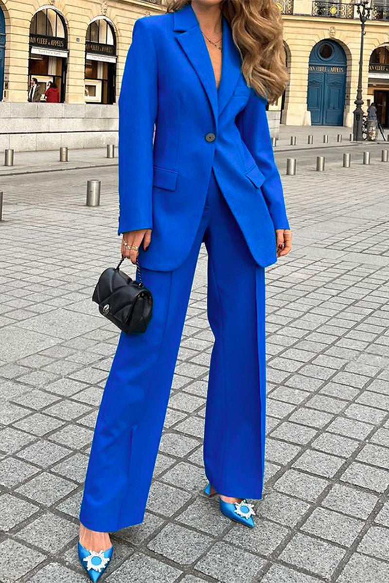 Kaynafashions - Work Elegant Solid Patchwork Turn-back Collar Long Sleeve Two Pieces