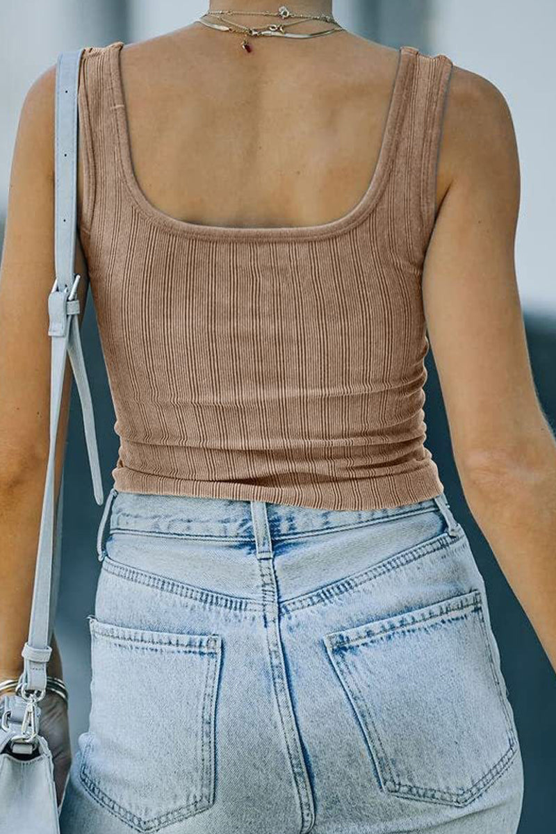 Kaynafashions - Casual Solid Patchwork Square Collar Tops