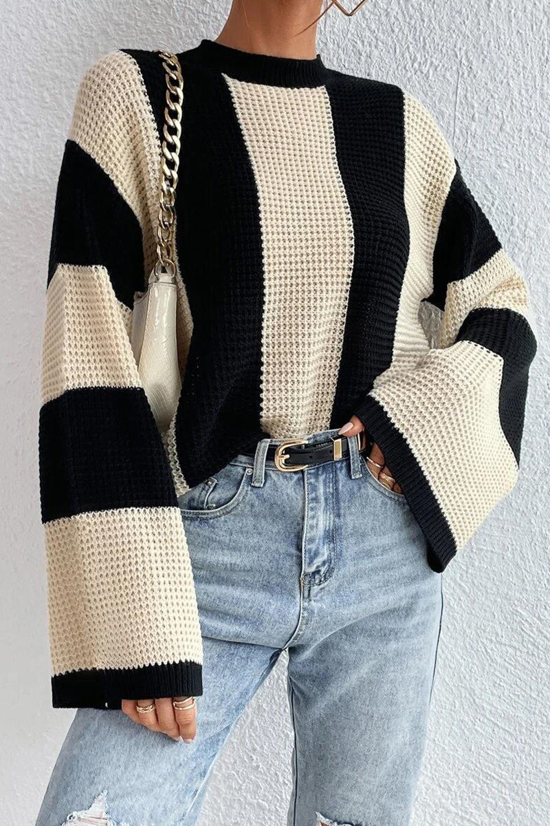 Kaynafashions - Casual Striped Contrast O Neck Tops