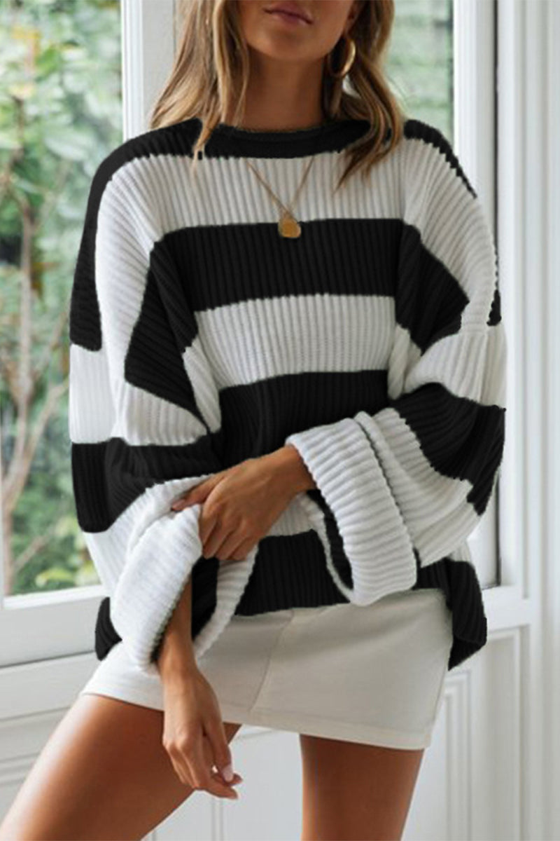 Kaynafashions - Fashion Sweet Striped Contrast O Neck Sweaters(5 Colors)