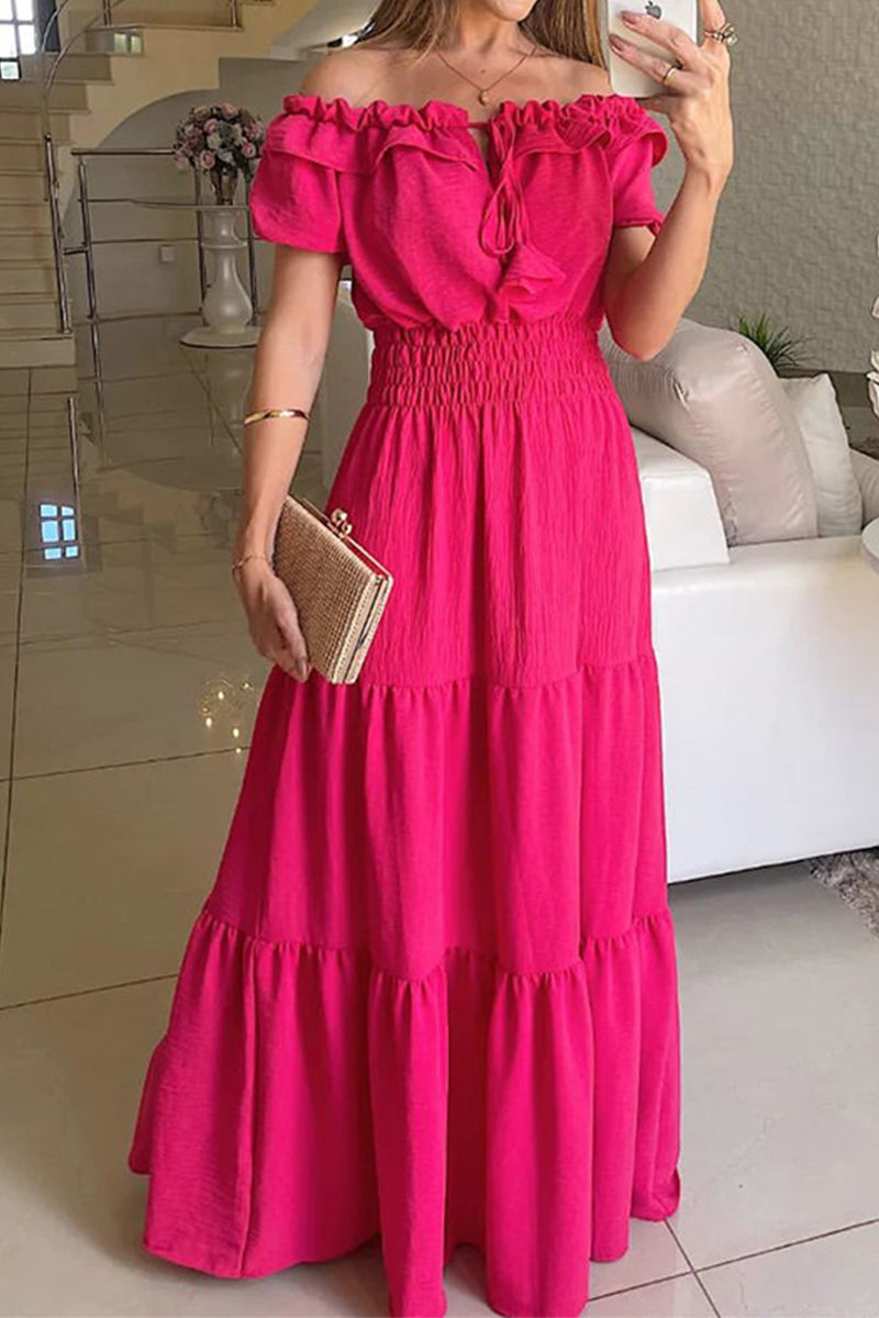 Kaynafashions - Sexy Elegant Solid Frenulum Off the Shoulder A Line Dresses