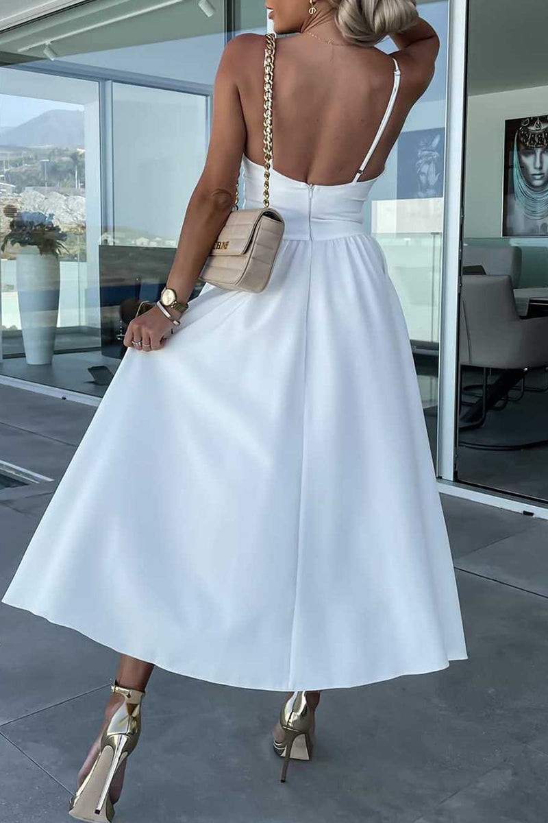 Kaynafashions - Sexy Celebrities Solid Hollowed Out Pocket Slit V Neck Evening Dress Dresses(4 Colors)