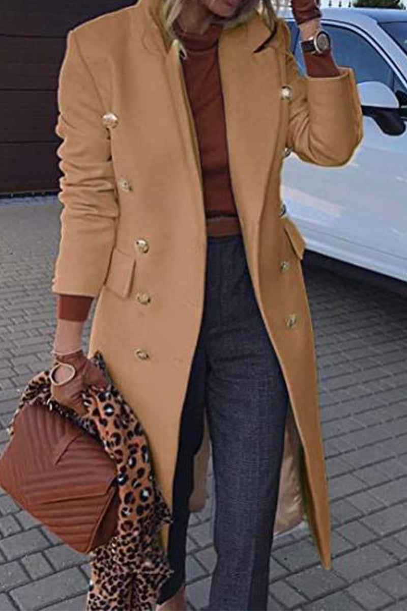 Kaynafashions - Casual Street Elegant Solid Buttons Turndown Collar Outerwear(4 Colors)