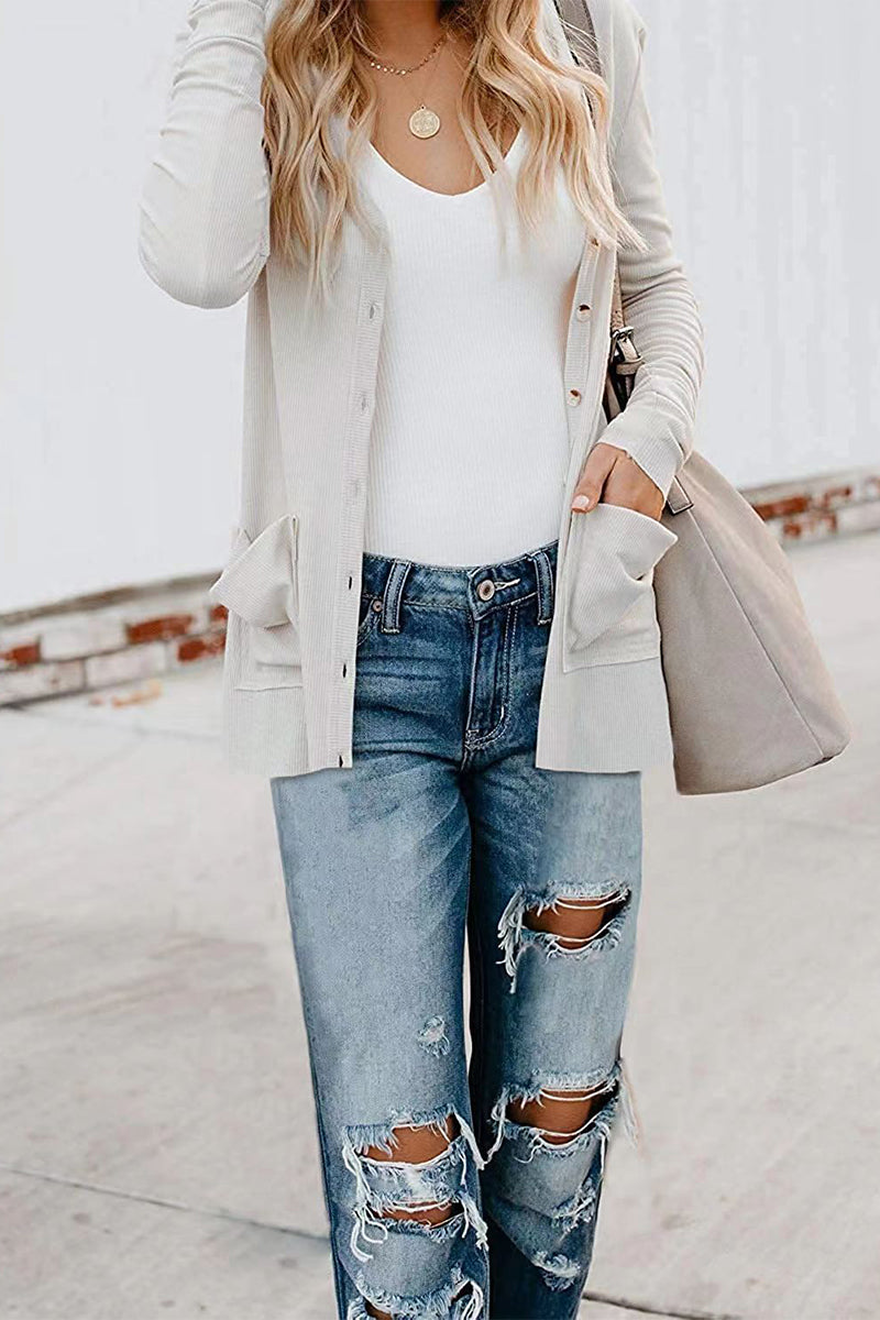 Kaynafashions - Fashion Casual Patchwork Buttons V Neck T-Shirts(6 Colors)