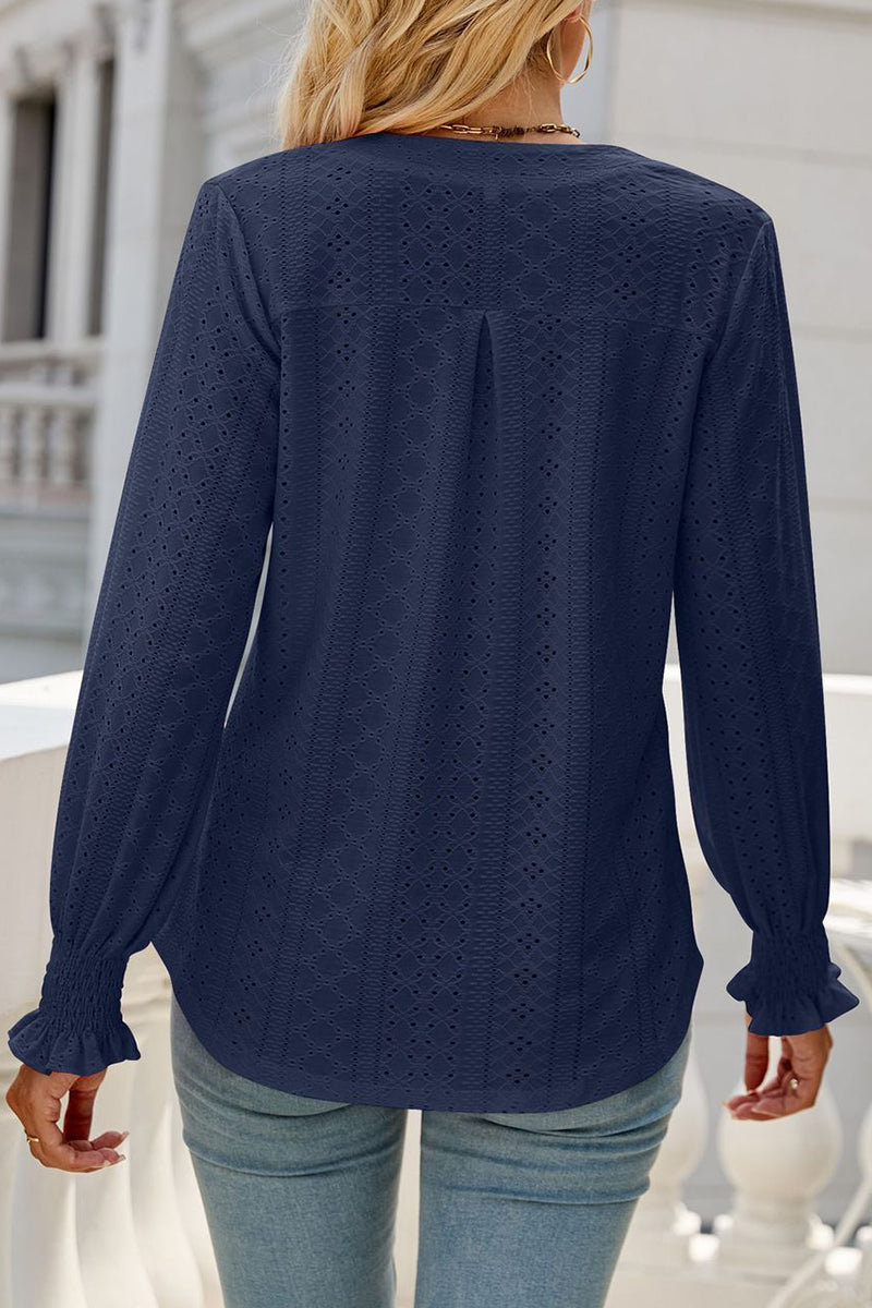 Kaynafashions - Casual Solid Hollowed Out Stringy Selvedge V Neck Tops