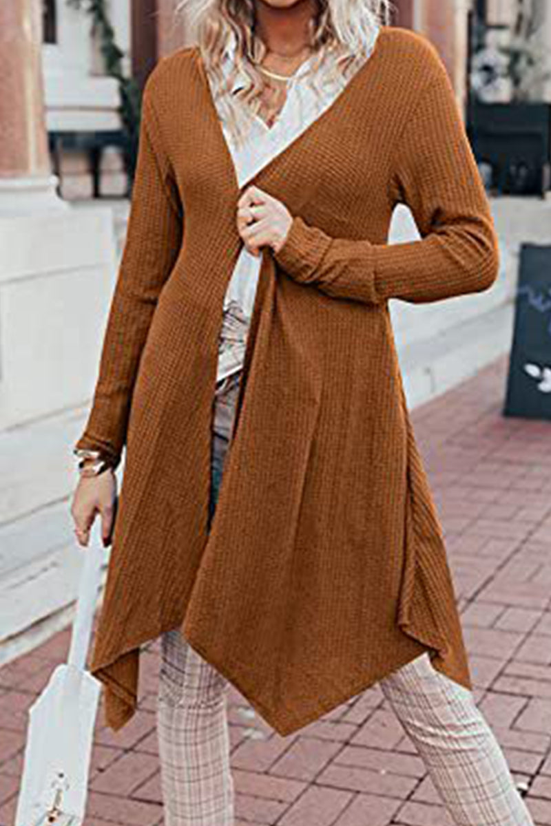 Kaynafashions - Casual Solid Asymmetrical O Neck Cardigans(8 Colors)