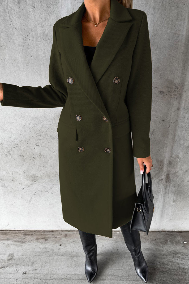 Kaynafashions - Elegant Solid Buttons Turndown Collar Outerwear
