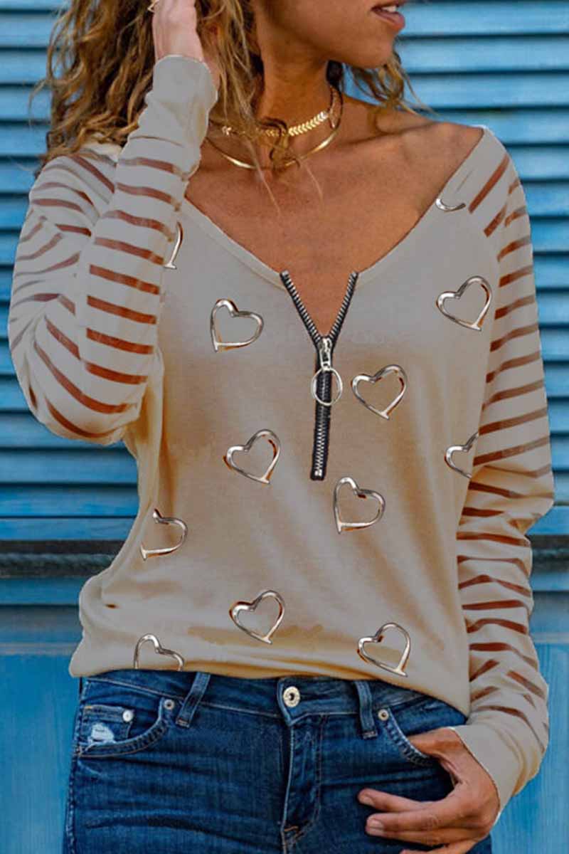 Kaynafashions - Casual Print Patchwork V Neck Tops