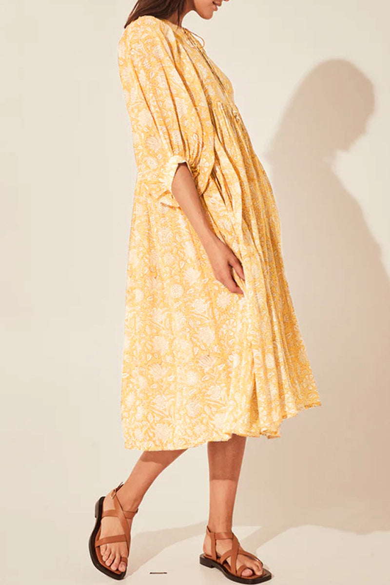 Kaynafashions - College Vacation Floral Patchwork Frenulum Asymmetrical Collar Beach Dress Dresses(6 Colors)