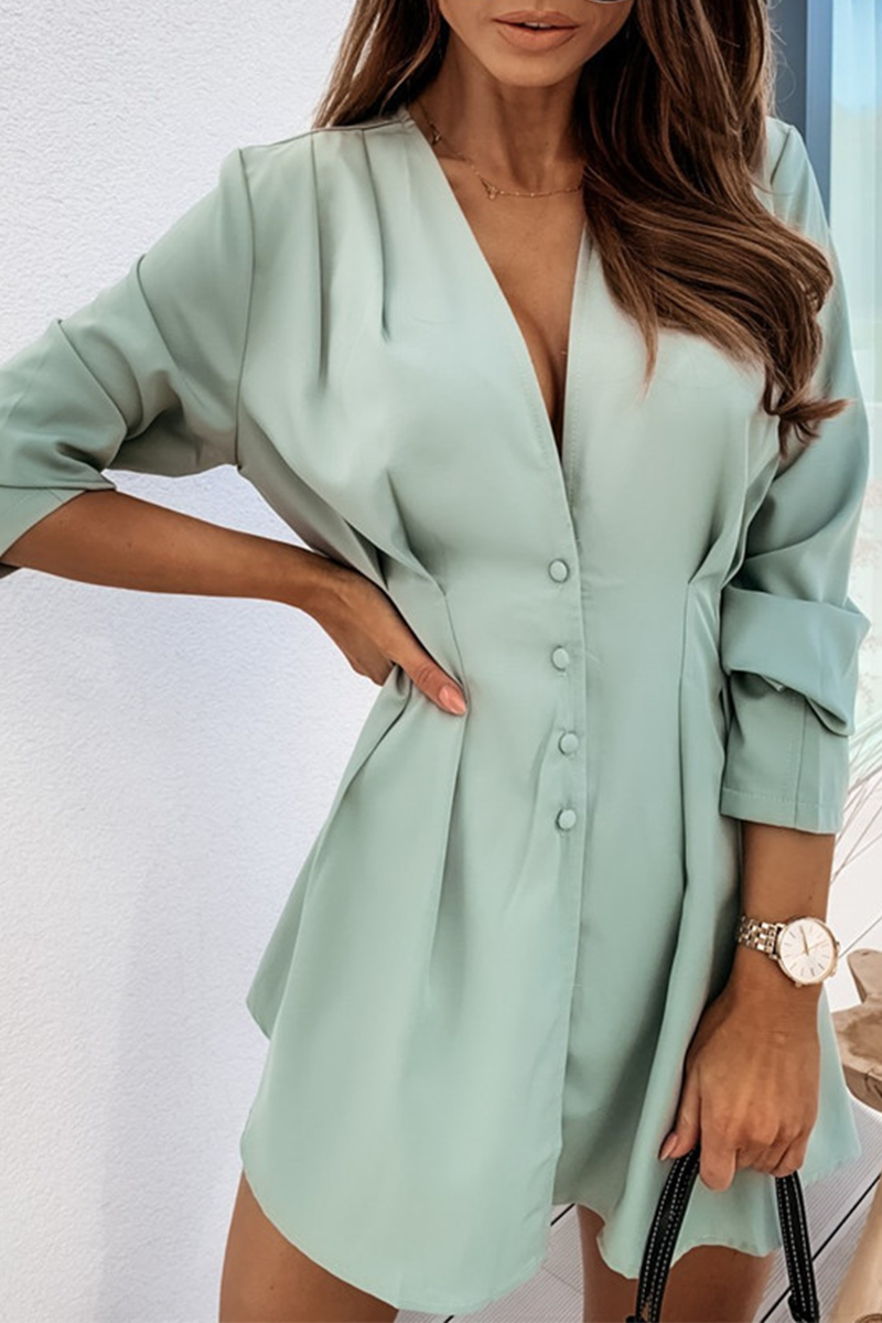 Kaynafashions - Casual Solid Patchwork V Neck Shirt Dress Dresses(4 Colors)