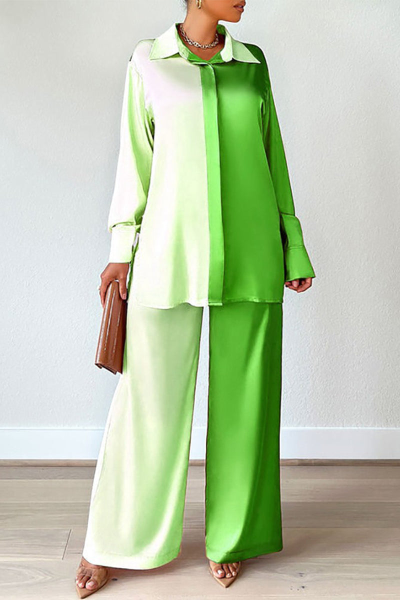 Kaynafashions - Casual Patchwork Contrast Turndown Collar Long Sleeve Two Pieces(3 Colors)