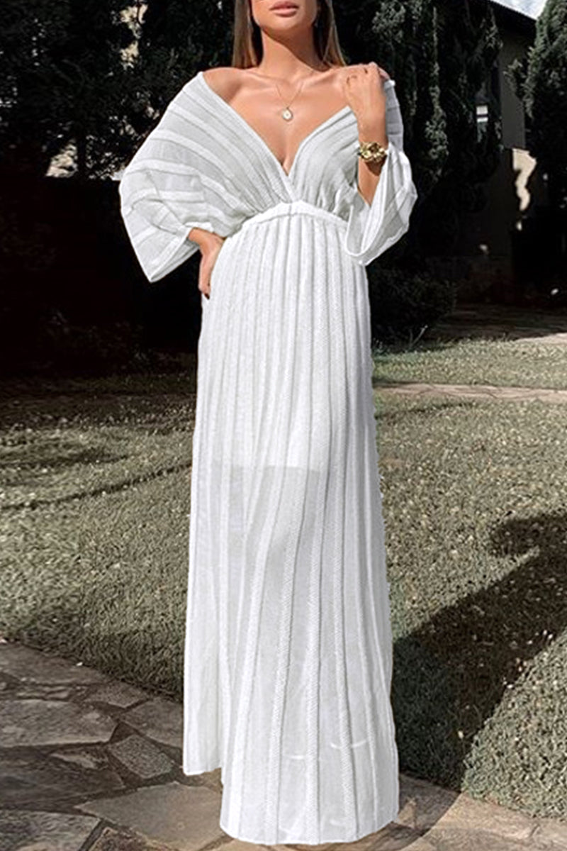 Kaynafashions - Sexy Solid Hollowed Out V Neck Irregular Dress Dresses