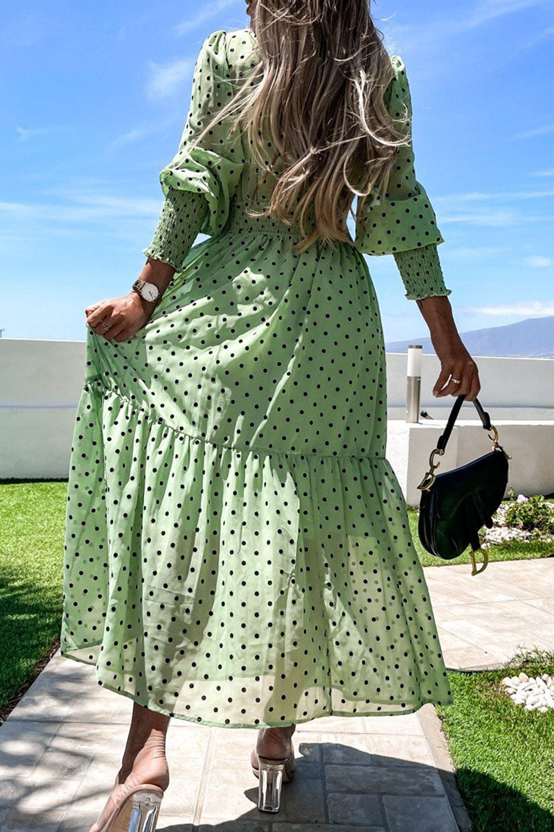 Kaynafashions - Fashion Street Polka Dot Patchwork V Neck Waist Skirt Dresses