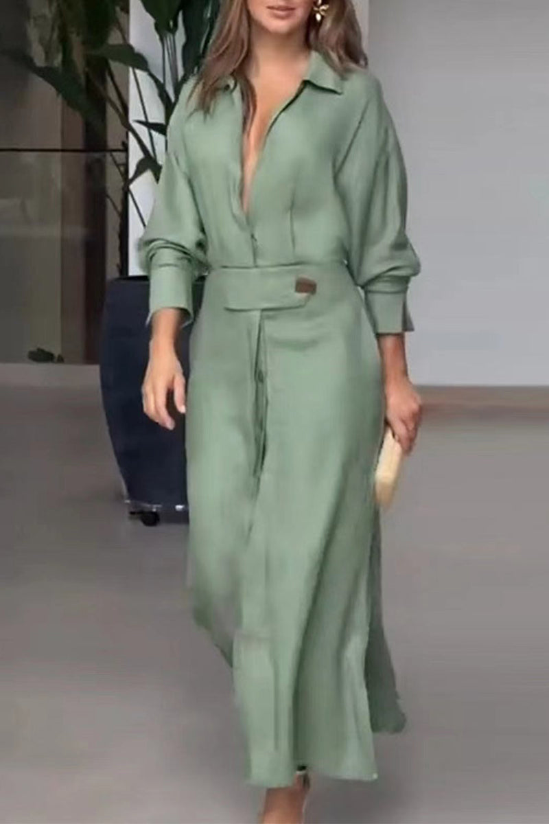 Kaynafashions - Casual Solid Patchwork Turndown Collar Shirt Dress Dresses