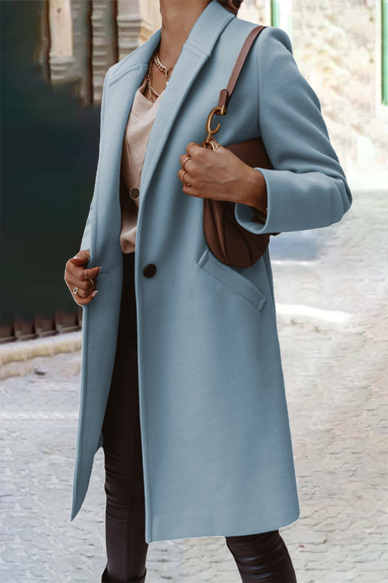 Kaynafashions - Casual Work Solid Buttons Turn-back Collar Outerwear