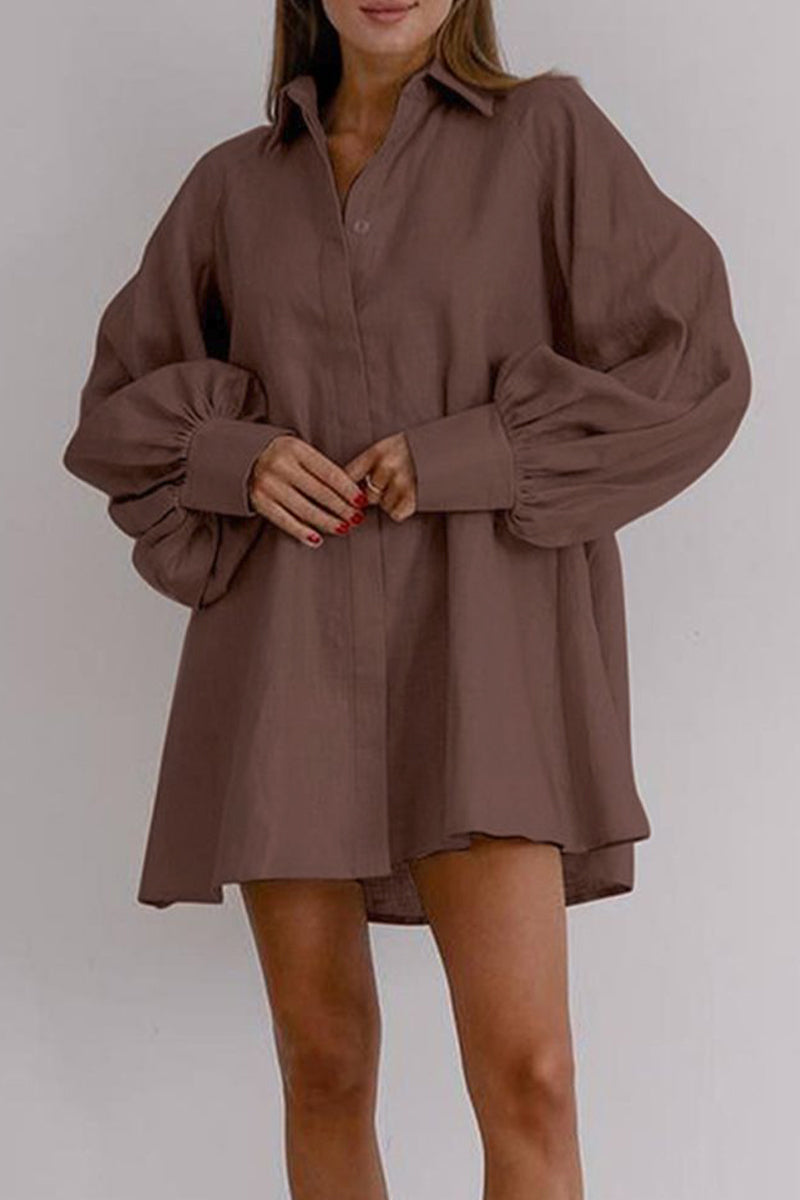 Kaynafashions - Work Elegant Solid Bandage Turndown Collar Waist Skirt Dresses