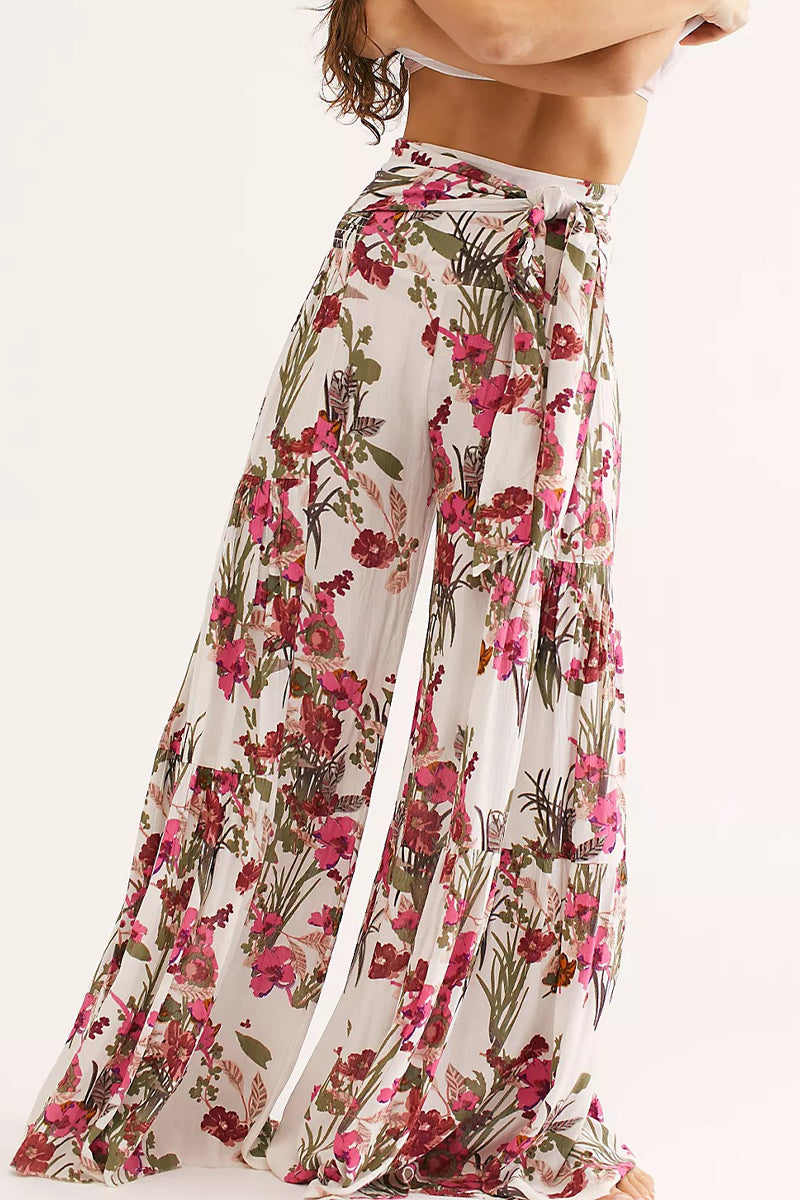 Kaynafashions - Casual Street Print Fold Loose High Waist Wide Leg Bottoms(21 Colors)