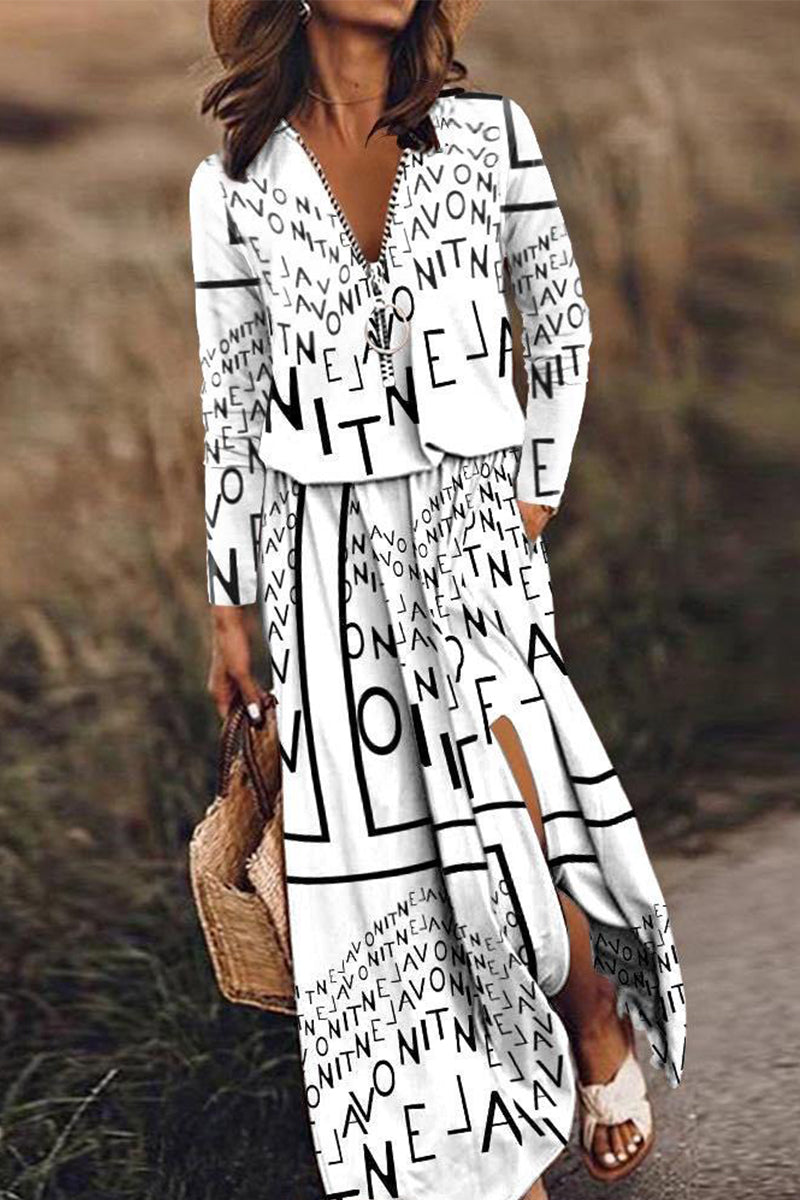 Kaynafashions - Casual Patchwork Zipper V Neck Irregular Dress Dresses