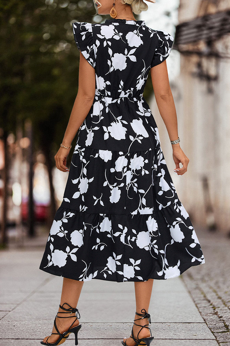 Kaynafashions - Sweet Elegant Print Patchwork V Neck A Line Dresses