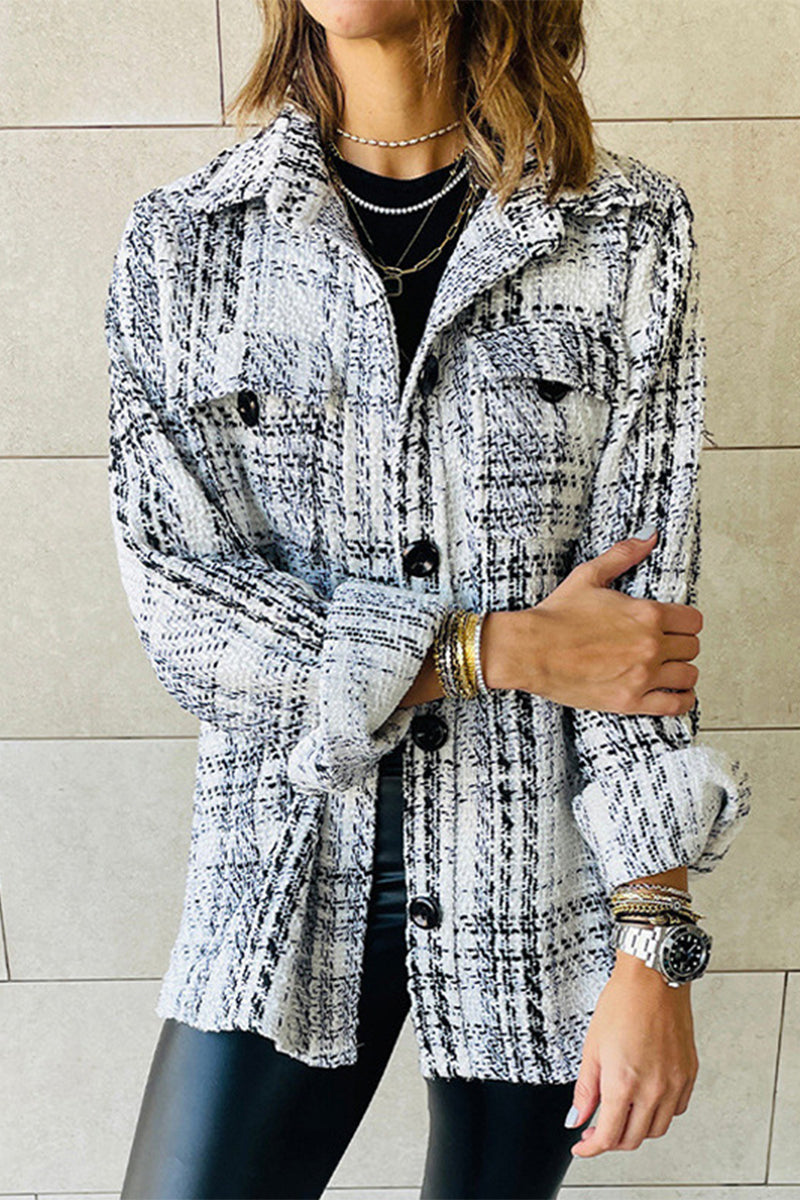 Kaynafashions - Elegant Plaid Buttons Turndown Collar Outerwear