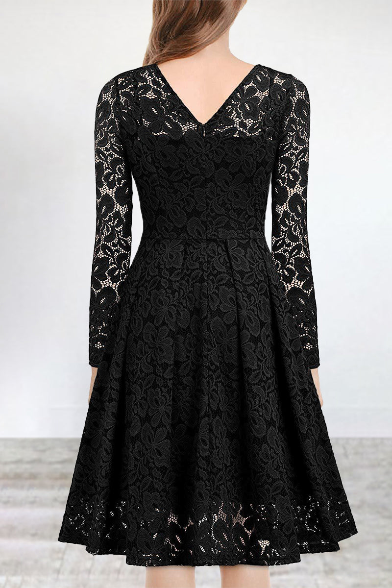 Kaynafashions - Celebrities Elegant Solid Lace V Neck A Line Dresses(5 Colors)