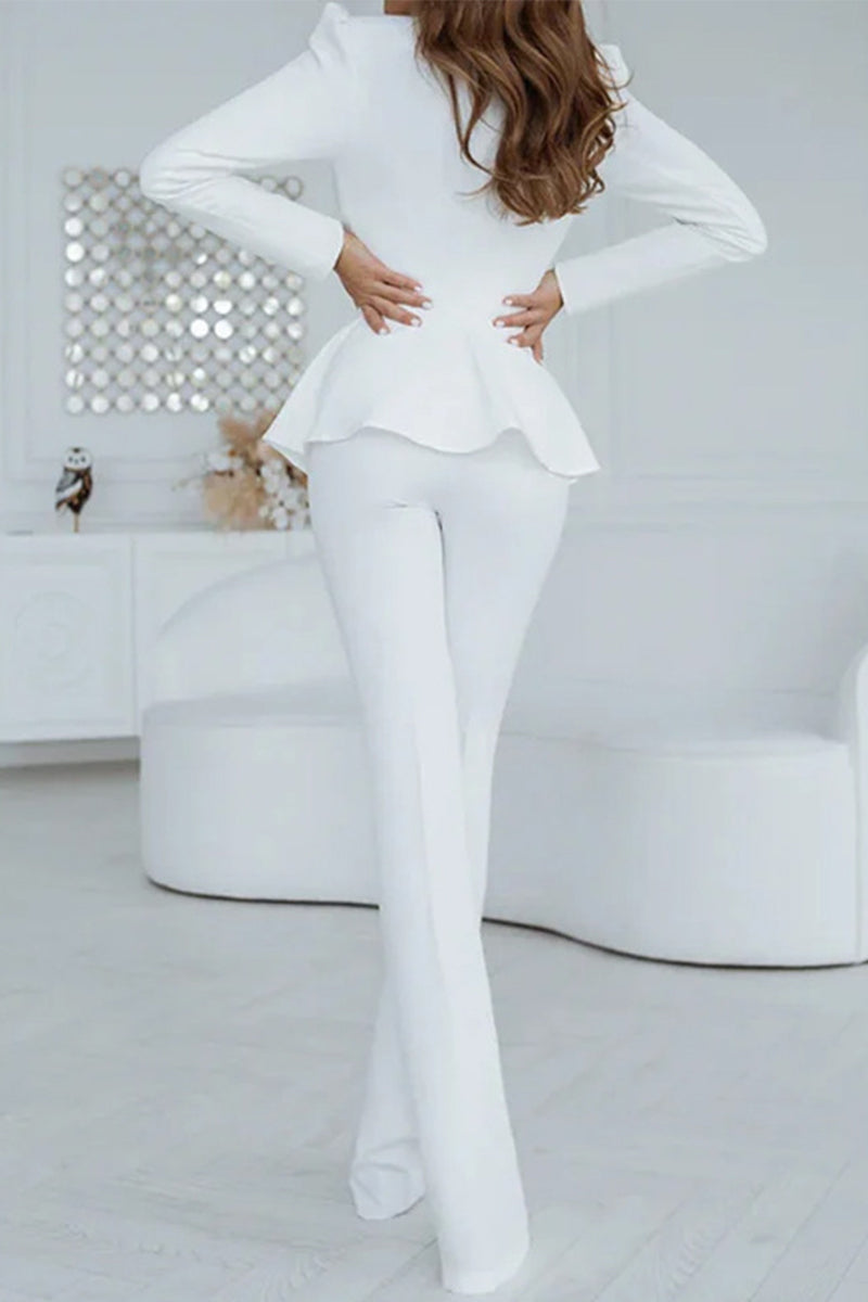 Kaynafashions - Casual Work Solid Solid Color Turn-back Collar Long Sleeve Two Pieces