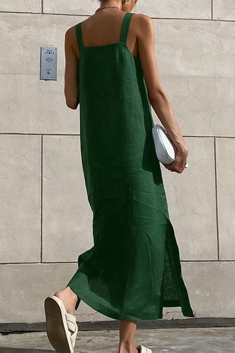 Kaynafashions - Casual Simplicity Solid Slit Square Collar Sling Dress Dresses
