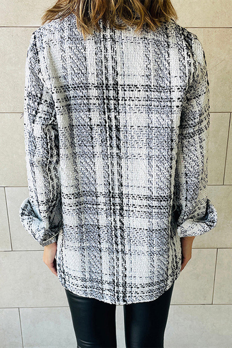 Kaynafashions - Elegant Plaid Buttons Turndown Collar Outerwear