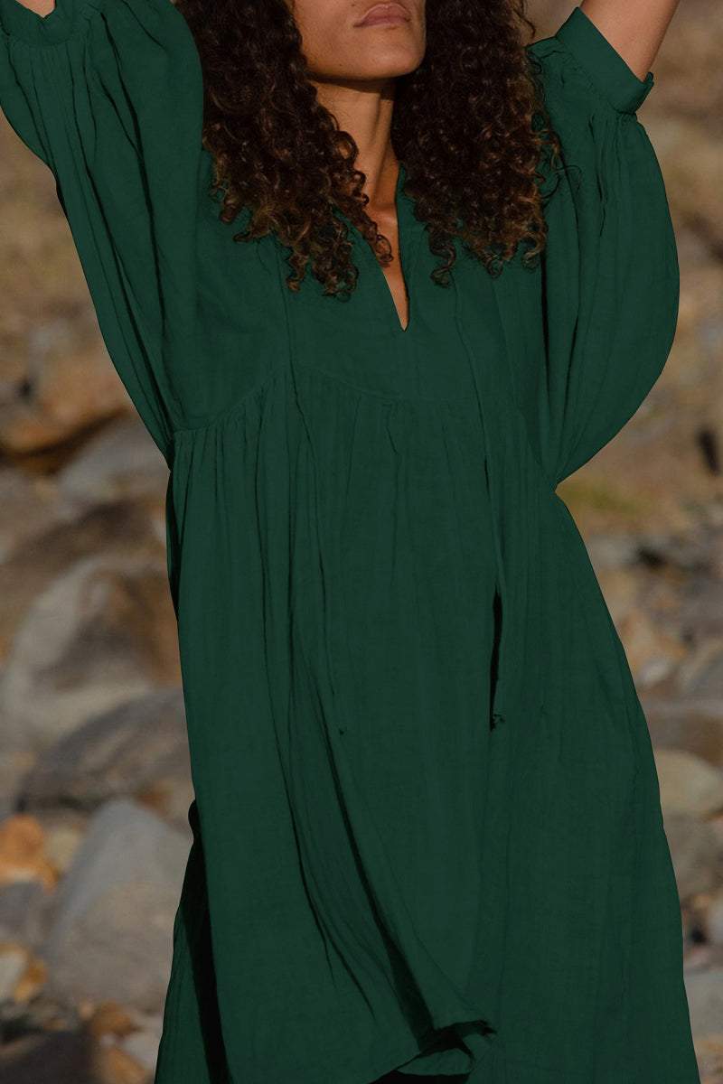Kaynafashions - Casual Daily Solid Fold O Neck Pleated Dresses(4 Colors)
