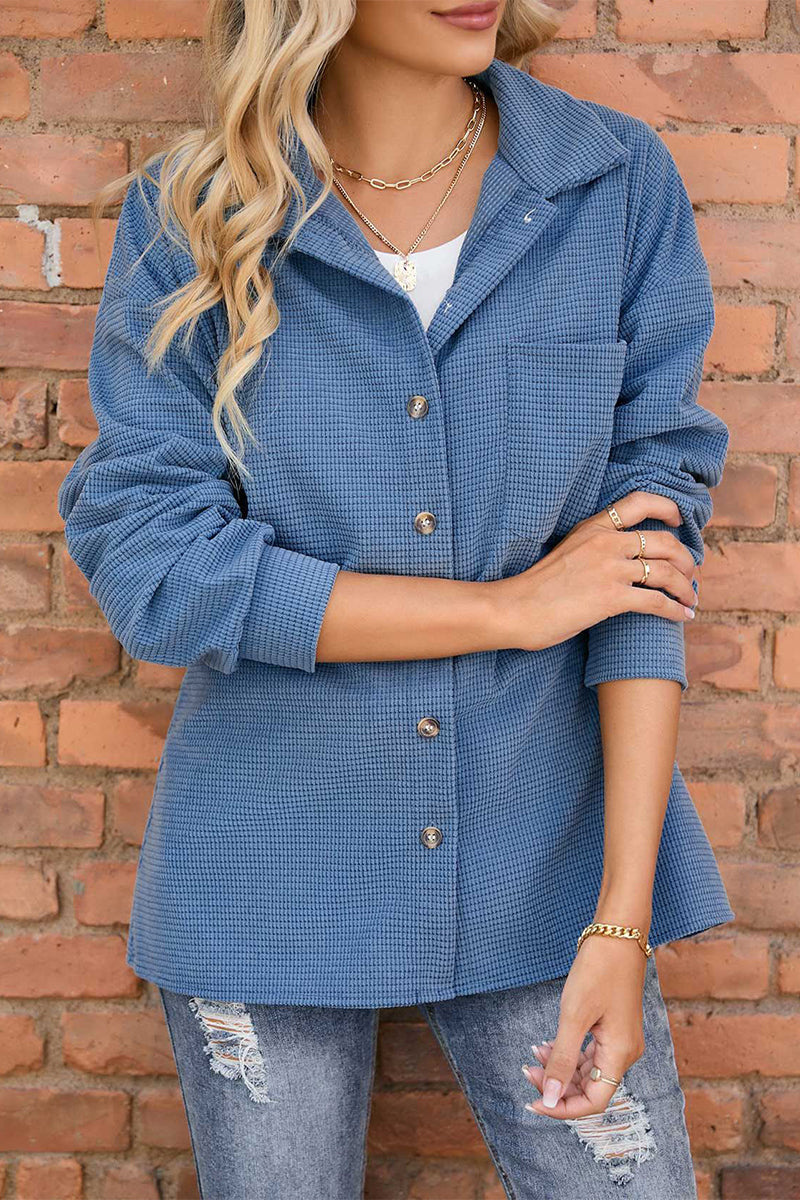 Kaynafashions - Solid Pocket Buckle Buttons Turn-back Collar Sweaters(4 Colors)