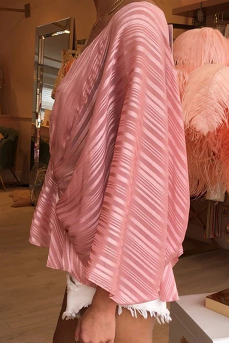 Kaynafashions - Elegant Striped Patchwork V Neck High Waist Tops(5 Colors)