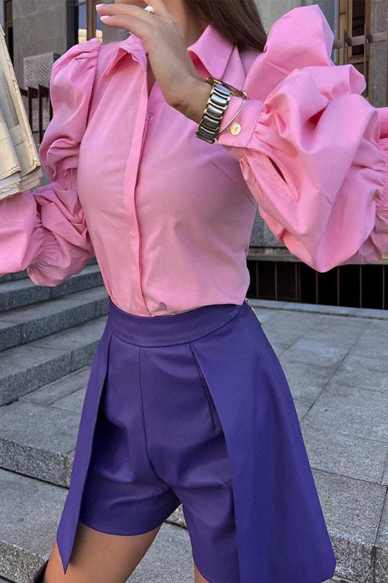 Kaynafashions - Work British Style Solid Turndown Collar Tops