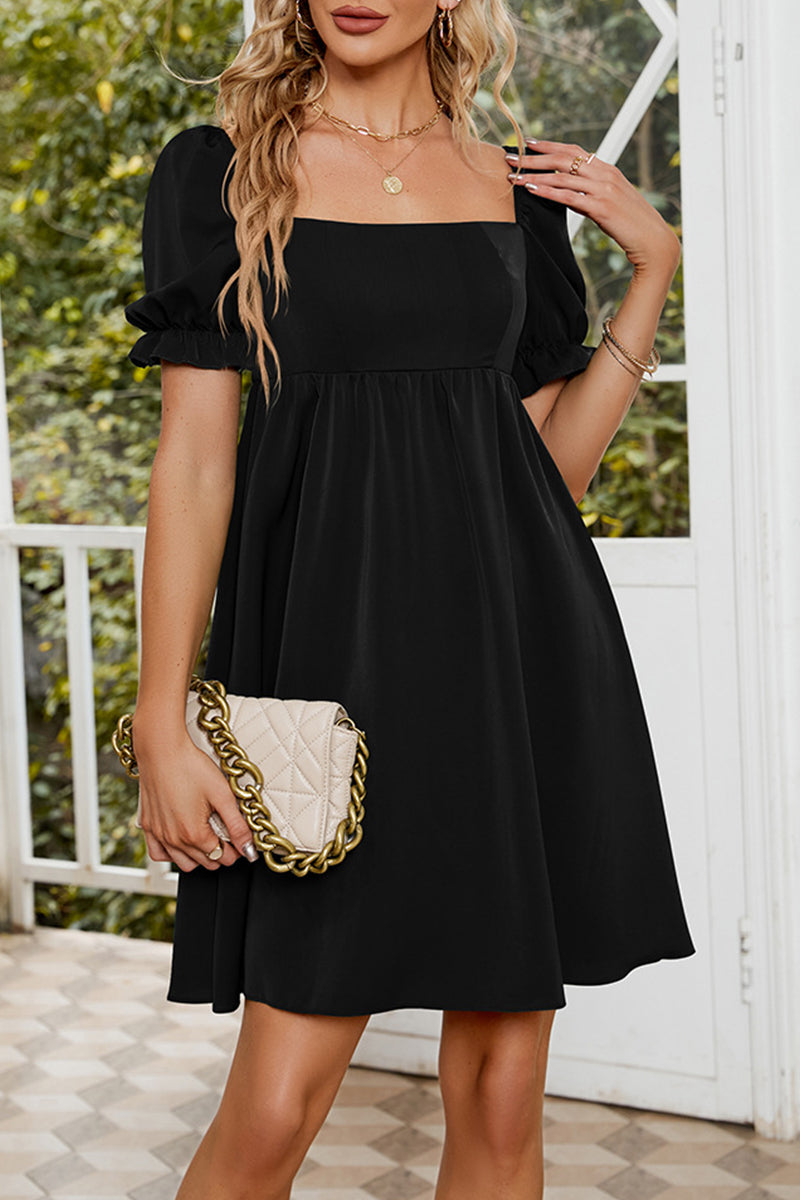 Kaynafashions - Sweet Elegant Solid Fold Square Collar A Line Dresses