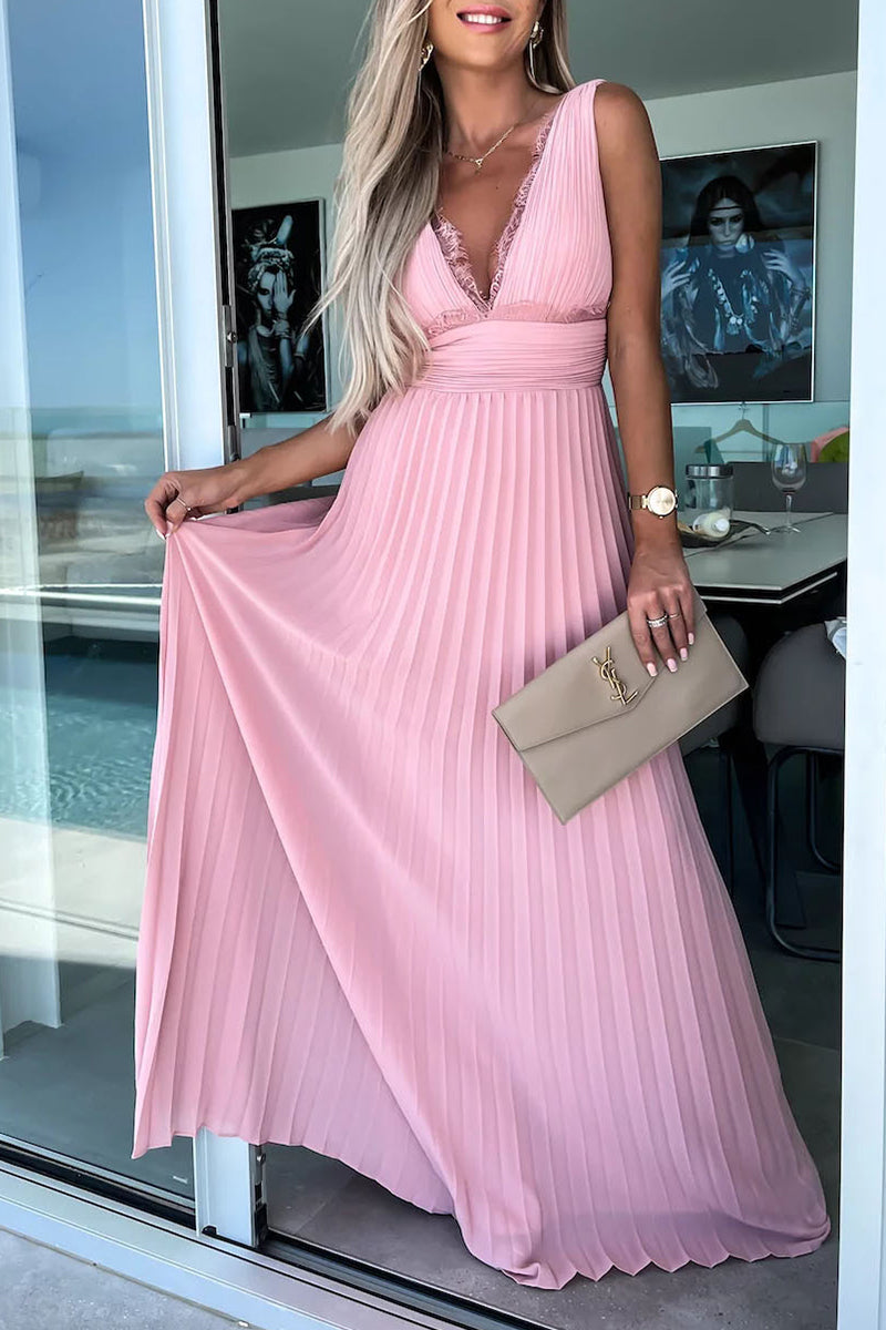 Kaynafashions - Celebrities Elegant Solid Lace V Neck Waist Skirt Dresses