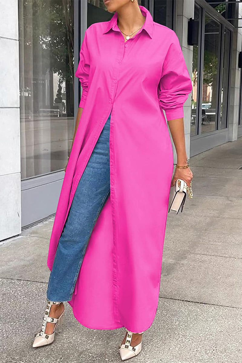 Kaynafashions - Casual Buttons Long Sleeve Shirt Dress Dresses(5 Colors)