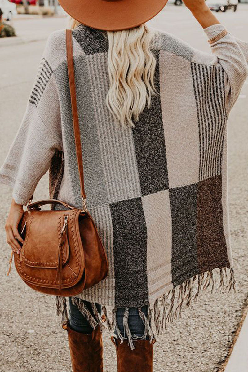 Kaynafashions - Fashion Street Striped Tassel V Neck Outerwear
