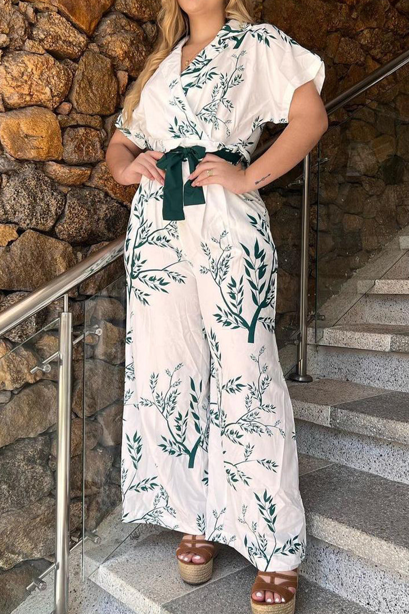 Kaynafashions - Casual Floral Frenulum Turndown Collar Short Sleeve Two Pieces