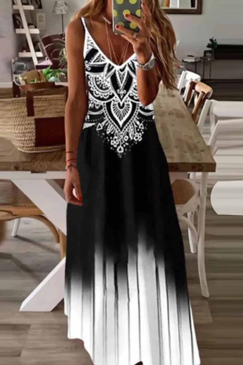 Kaynafashions - Street Print Patchwork V Neck A Line Dresses(8 Colors)