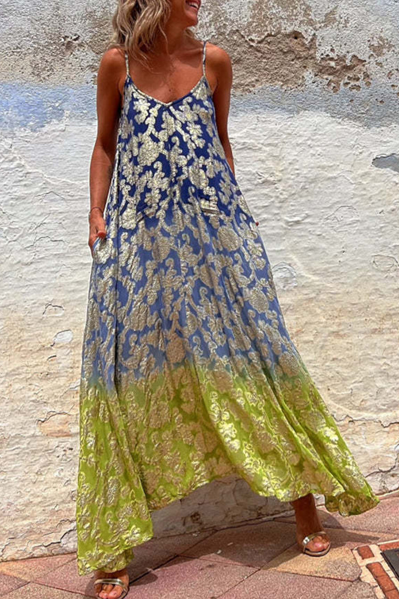 Kaynafashions - Casual College Print Pocket V Neck Sling Dress Dresses