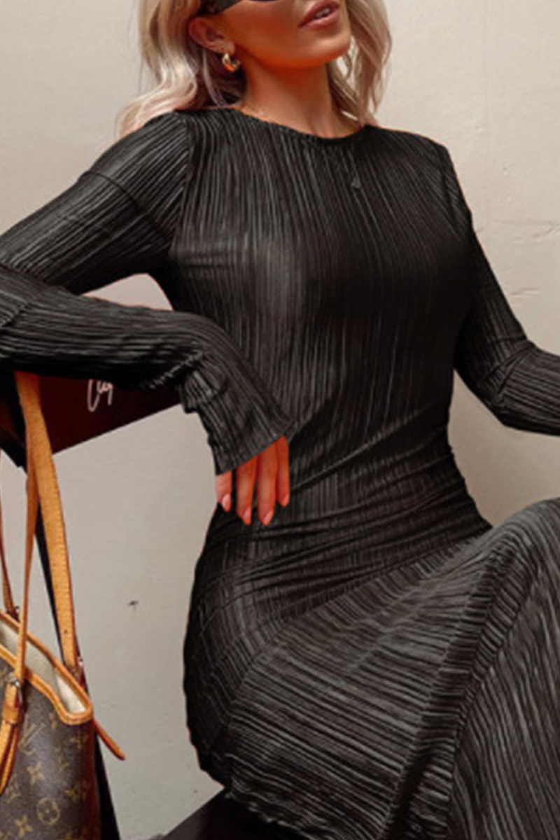 Kaynafashions - Casual Solid Patchwork O Neck Pencil Skirt Dresses