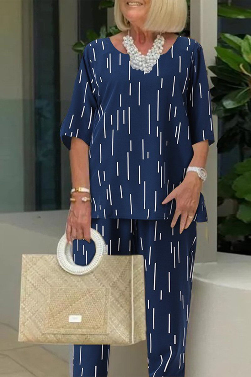 Kaynafashions - Casual Daily Striped Print Patchwork O Neck Half Sleeve Two Pieces(3 Colors)