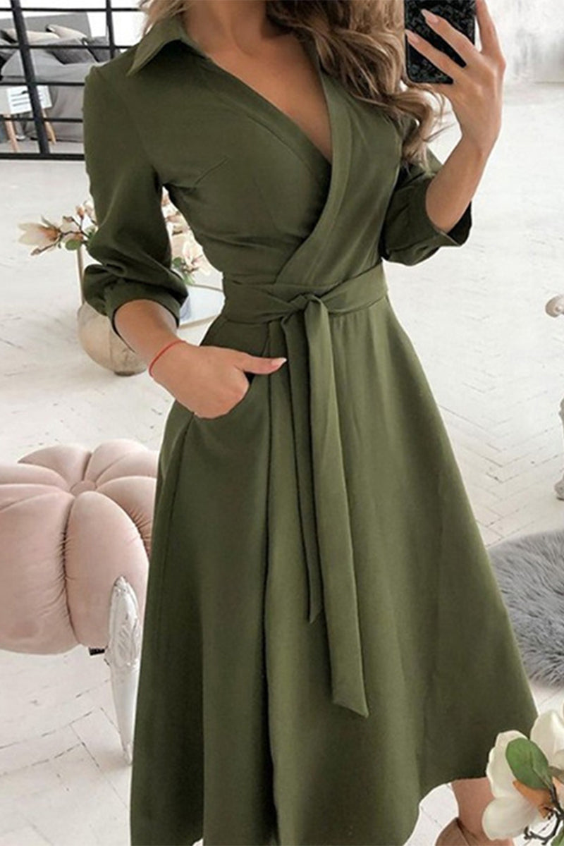 Kaynafashions - Elegant Print Printing Turndown Collar A Line Dresses