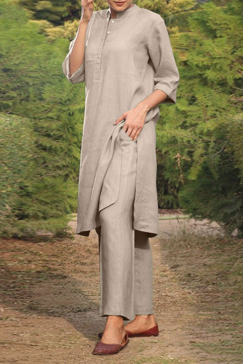 Kaynafashions - Casual Solid Pocket O Neck Long Sleeve Two Pieces