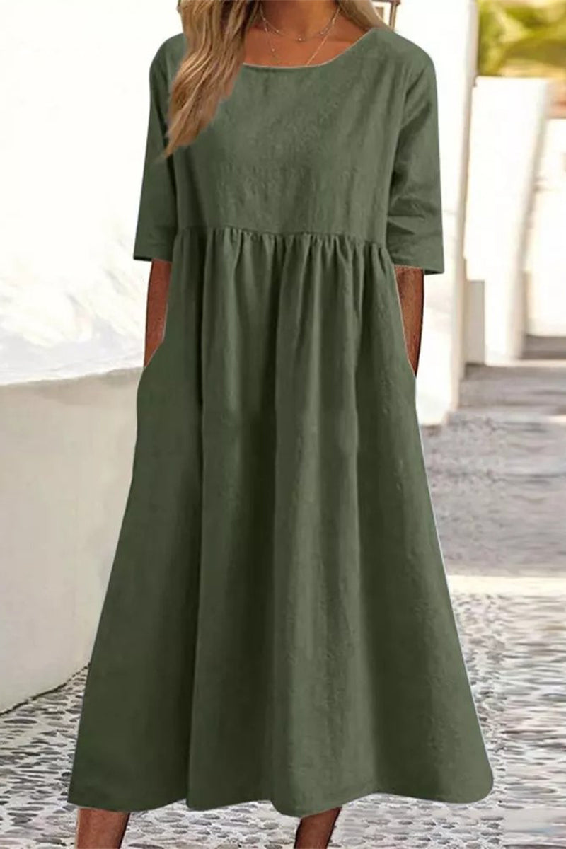 Kaynafashions - Casual Simplicity Solid Pocket O Neck A Line Dresses(7 Colors)
