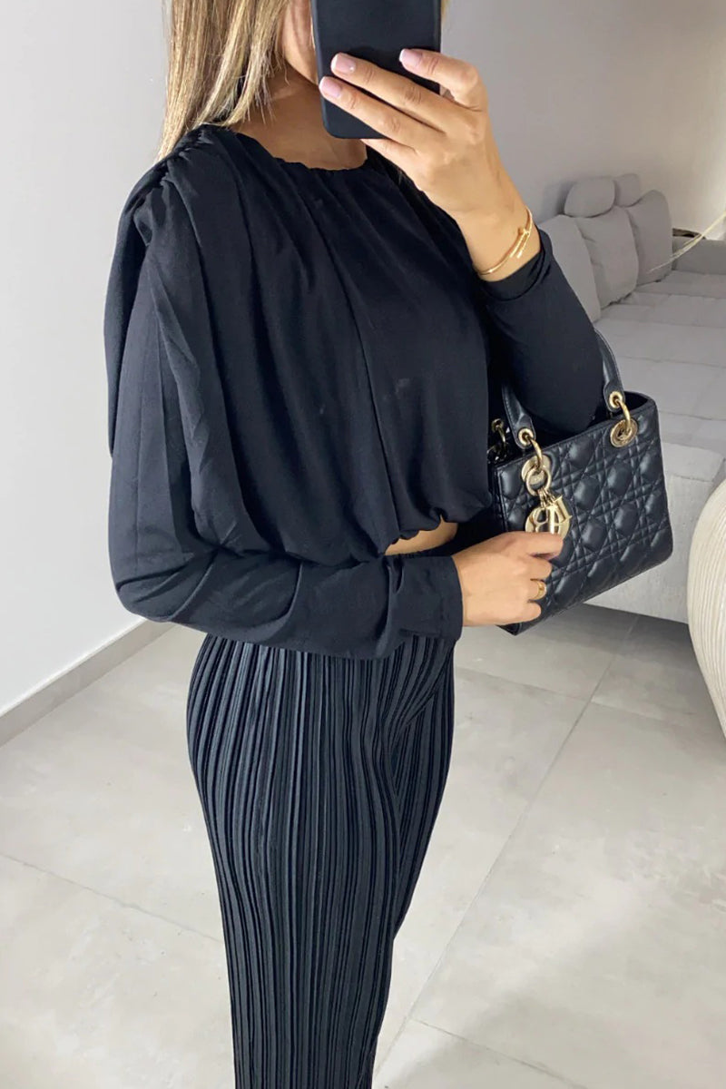 Kaynafashions - Solid O Neck Long Sleeve Two Pieces(3 Colors)