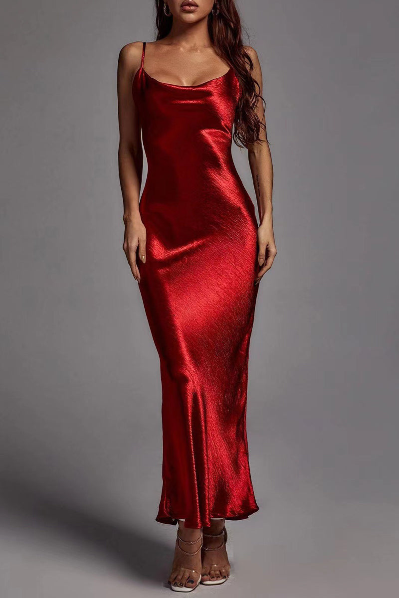 Kaynafashions - Elegant Solid Backless Sling Dress Dresses