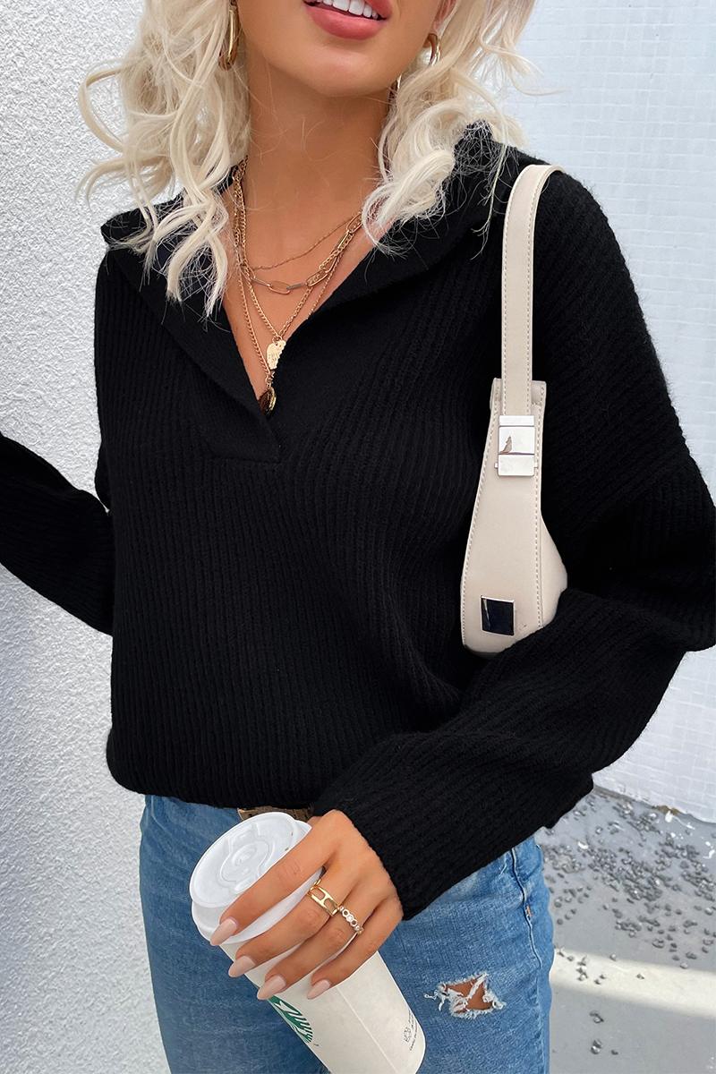 Kaynafashions - Casual Solid Patchwork Turndown Collar Tops Sweater(4 colors)